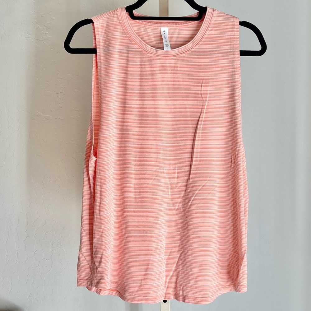 ATHLETA Womens Cloudlight Striped Muscle Tank Top Workout Coral White Large